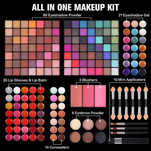 177 Colorful Makeup Palette Kit with Brushes, Lipsticks, and Eye Shadows - Matte, Satin and Natural Finish, Vibrant Mix of Cool and Warm Tones, High-Long-Lasting Formula, Perfect for Professional and Everyday Makeup, Wide Ran Tidesmit