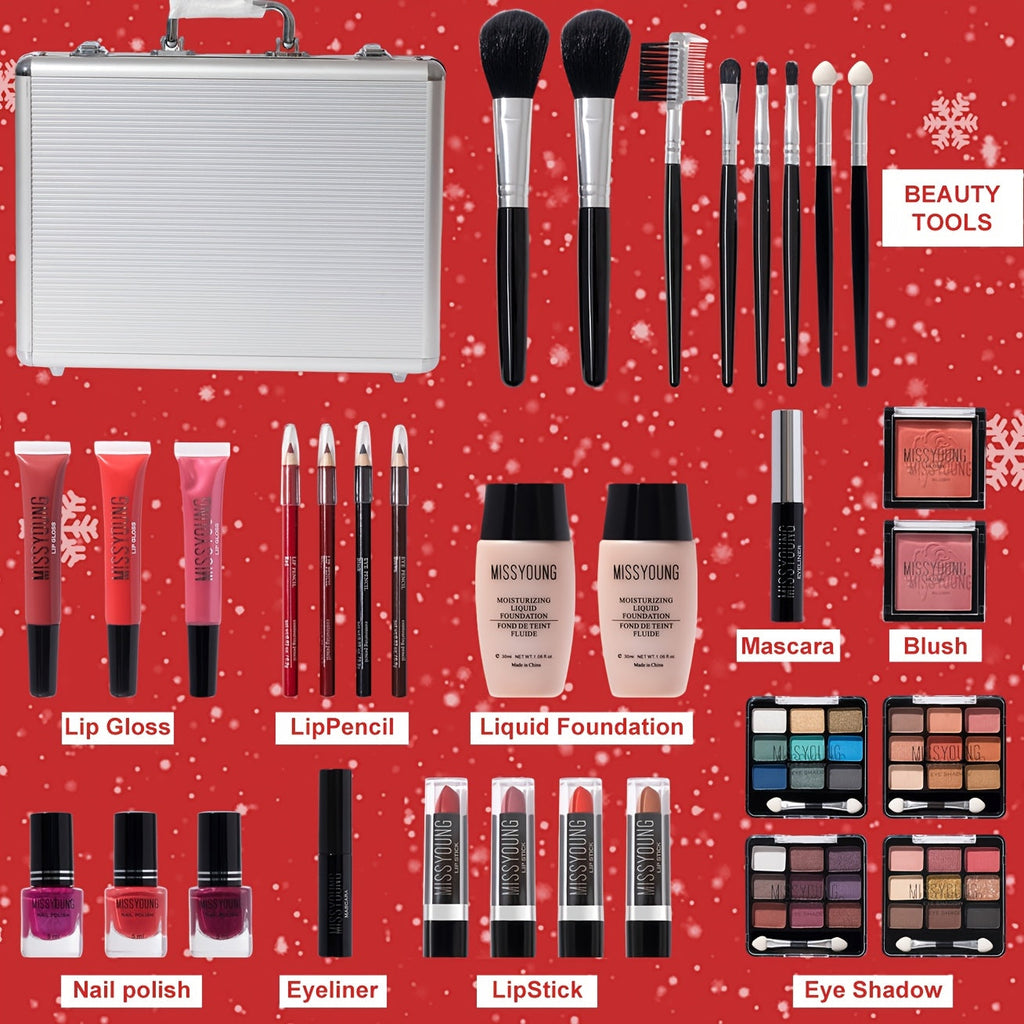 All-In-One Luxury Makeup Kit - Professional Complete Beauty Set with Highly Pigmented Eyeshadow, Blush, Highlighter, Lipstick, Brushes & More in Portable Case - Travel-Friendly One-Stop Collection for Women (Gift Box) Tidesmit