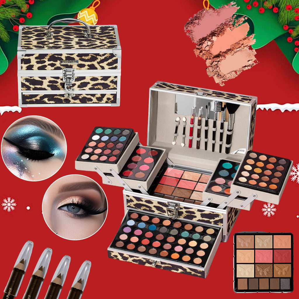 126pcs All-in-One Complete Makeup Kit with Portable Case - Professional & Beginner-Friendly Beauty Set, 126 Cosmetics & Tools (Foundation, Eyeshadow, Lipstick, Highlighter) in Leopard Print Gift Box, Ideal for Weddings/Specia Tidesmit