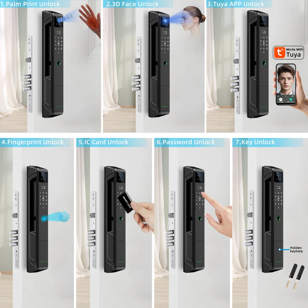 RAYKUBE 21-language Voice Tuya WiFi Camera Palm Vein Smart Fingerprint Lock Face Recognition Digital Lock With Video Call P85