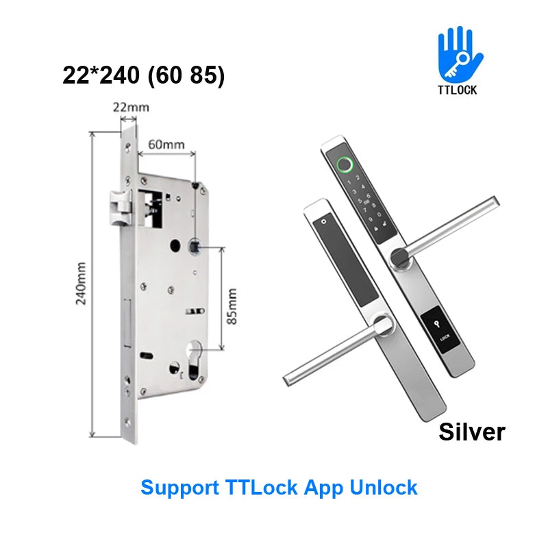 3CM Width Waterproof Aluminum Door Lock Bluetooth Fingerprint Digital Code TTLock Smart Sliding Door Lock 2885 3585 4585 Mortise