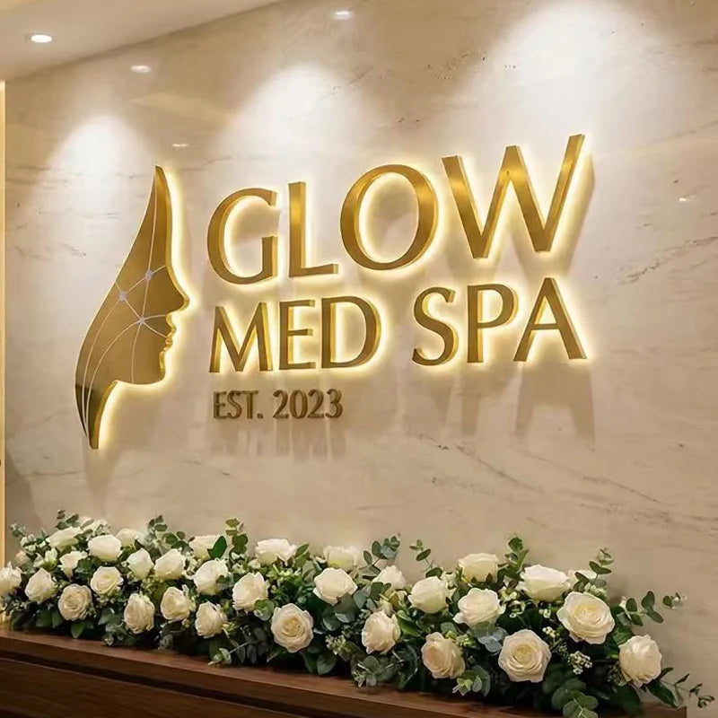 Custom 3D Backlit Business Sign Metal Sign For Beauty Salon Clinic Led Letters Halo Lit Business Logo Light up Company Sign
