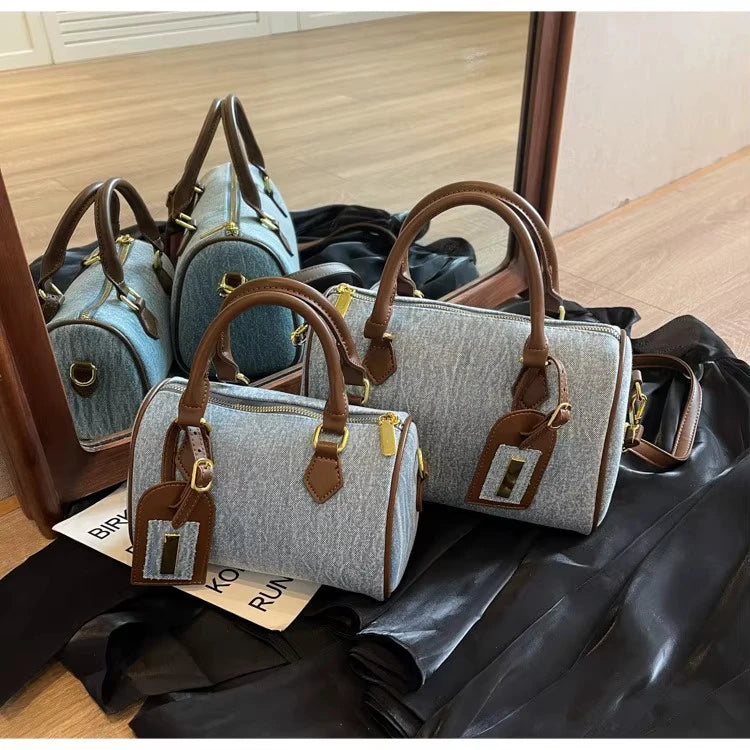 Wholesale New Denim Women's Handbags Fashion Light Lady Casual Cylinder Bags Luxury Design Purses for Girls
