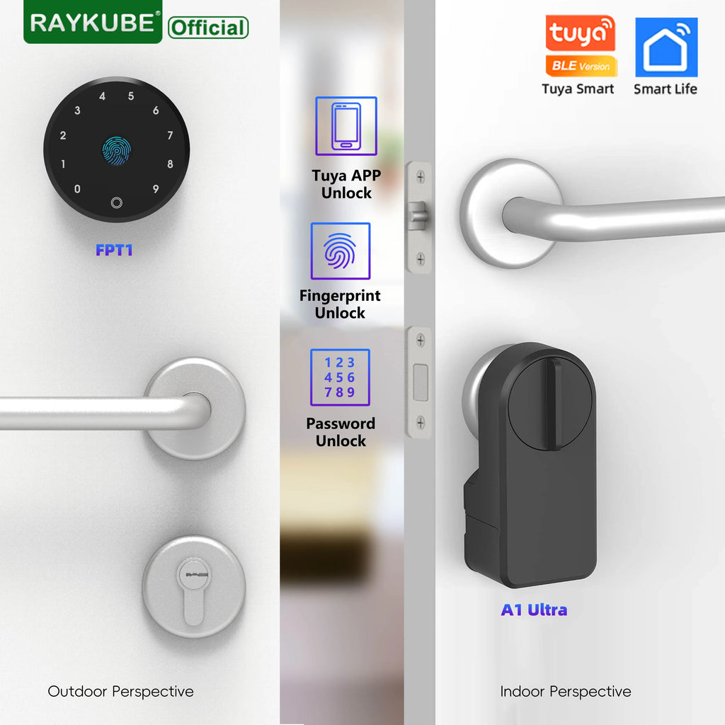 New RAYKUBE A1 Ultra Tuya BLE Intelligent Electronic Door Lock Fingerprint Keypad FPT1 Unlock No-dig Installation for Smart Home