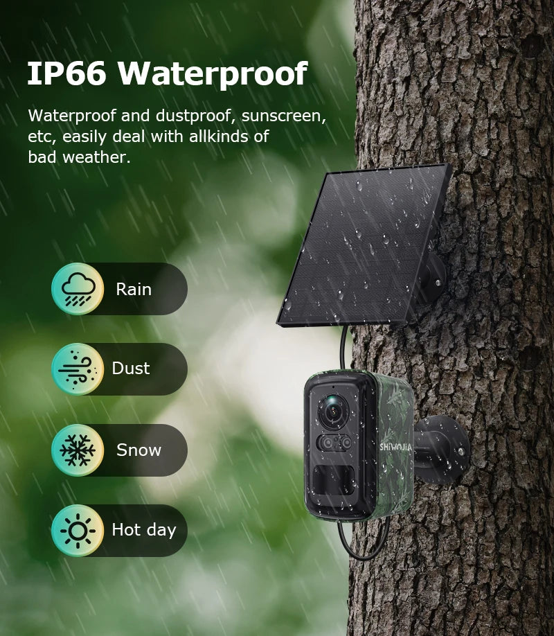 SHIWOJIj Mini Solar Security Camera, 4G WiFi Dual Network, AI Detection, IP66 Waterproof, Wireless Smart Home Indoor Outdoor Cam