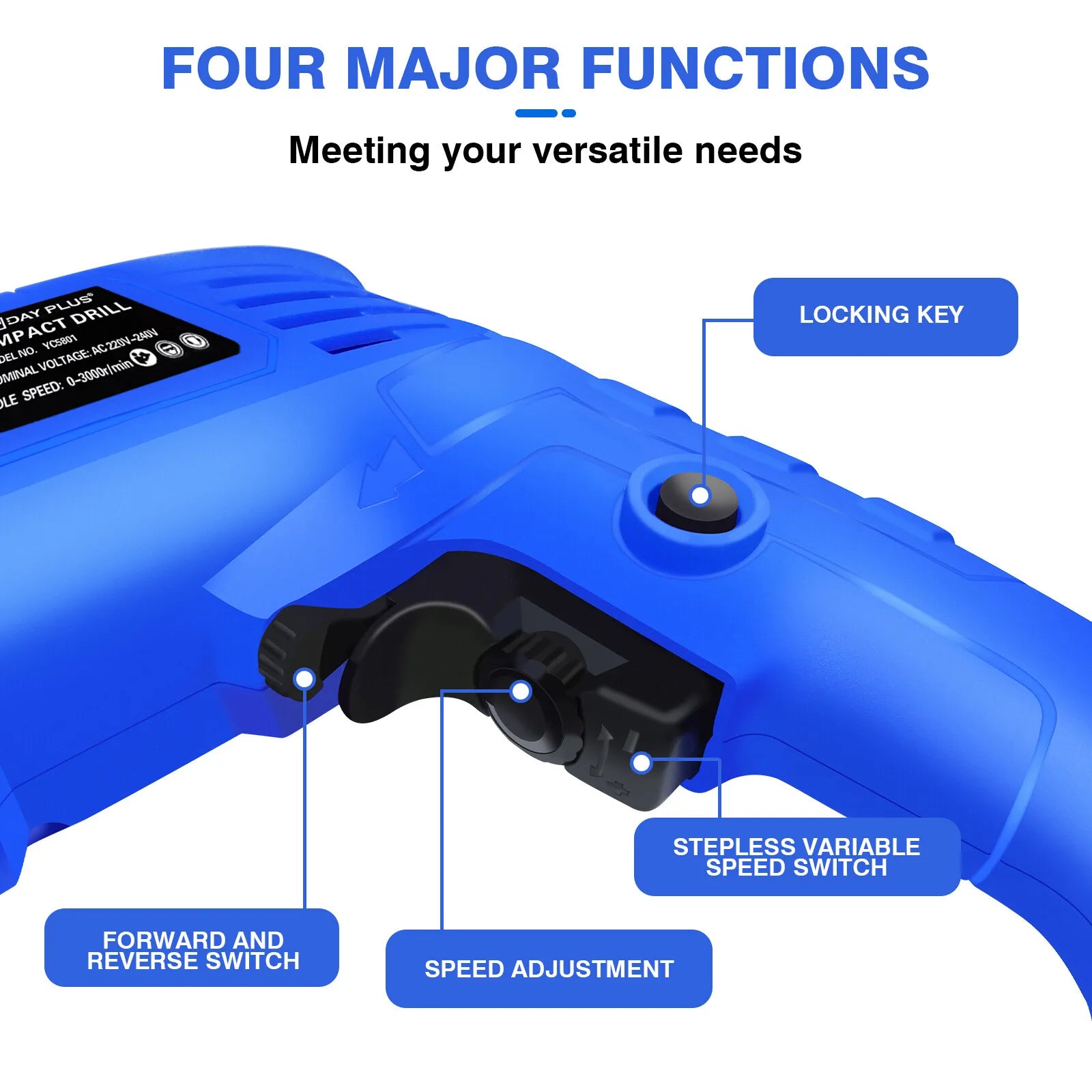Hammer Drill Tool, 2 in 1 Electric Corded Impact Drill, 850W Corded Electric Impact Drill 3000rpm Variable Speed, for Home, Garden, DIY