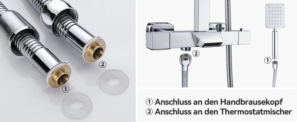Shower Column with Thermostatic faucet, Wall-mounted Shower System, 30 × 20 cm Rain shower head, suitable for bathtubs