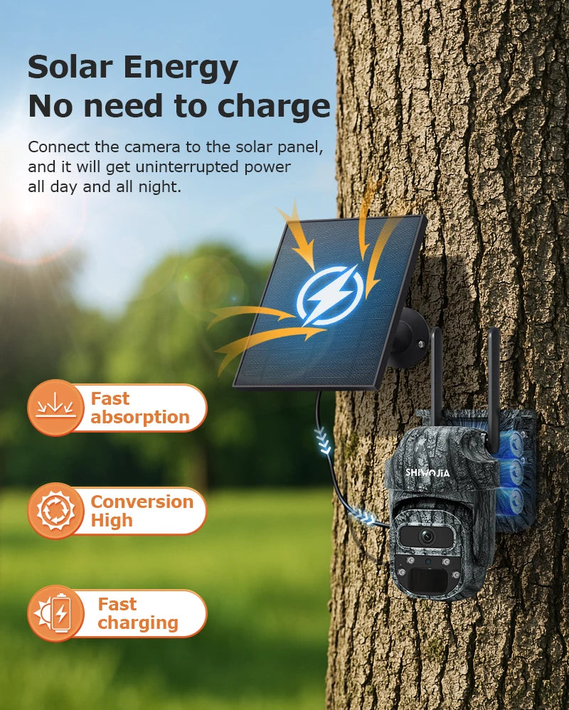 SHIWOJIA Mini PTZ Camouflage Solar Camera 4G WiFi IP65 Wide Angle AI Animal Detection Trail CCTV Security for Hunting Outdoor