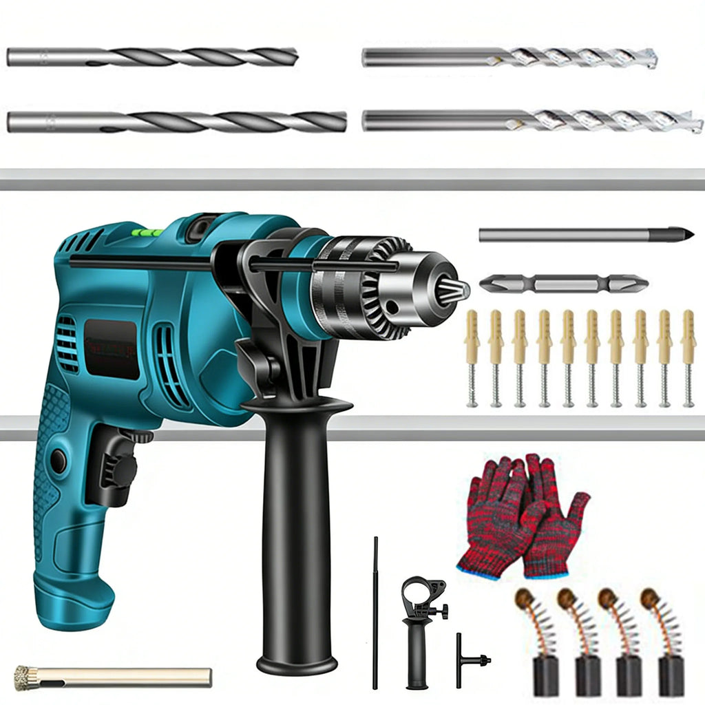 1500W 220V Electric Drill Impact Drill Multi-Functional Household Tool for Cutting Wood, Metal, and Stone, as well as Drilling Wall Holes