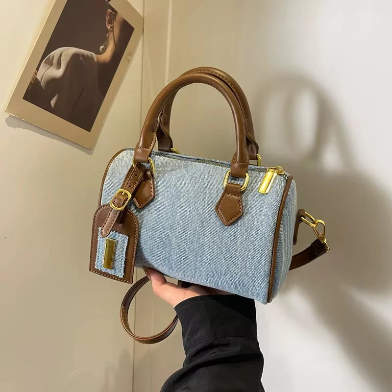 Wholesale New Denim Women's Handbags Fashion Light Lady Casual Cylinder Bags Luxury Design Purses for Girls