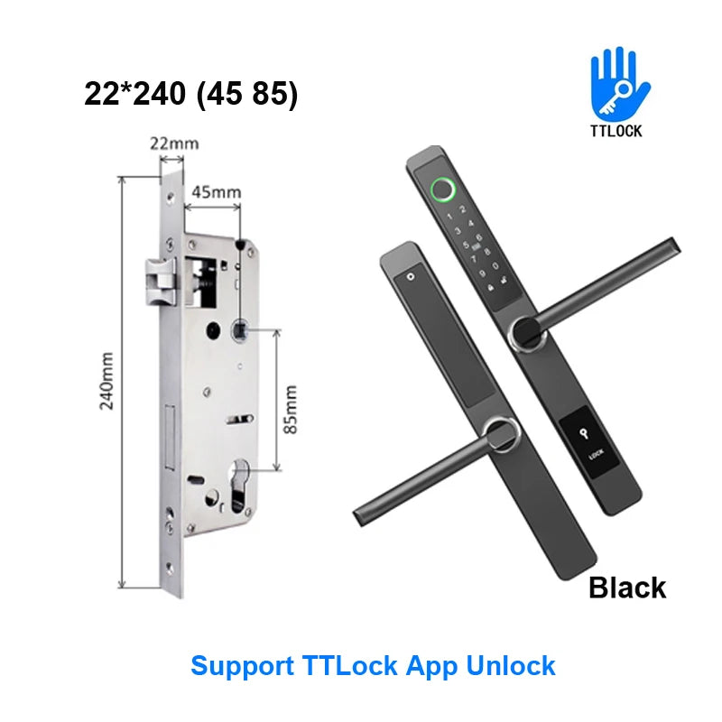 3CM Width Waterproof Aluminum Door Lock Bluetooth Fingerprint Digital Code TTLock Smart Sliding Door Lock 2885 3585 4585 Mortise