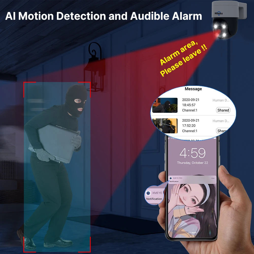 Hiseeu 8MP 4K POE PTZ IP Camera Color Night Vision Face Detection Audio Outdoor H.265 Onvif AI Street Home Security CCTV Camera