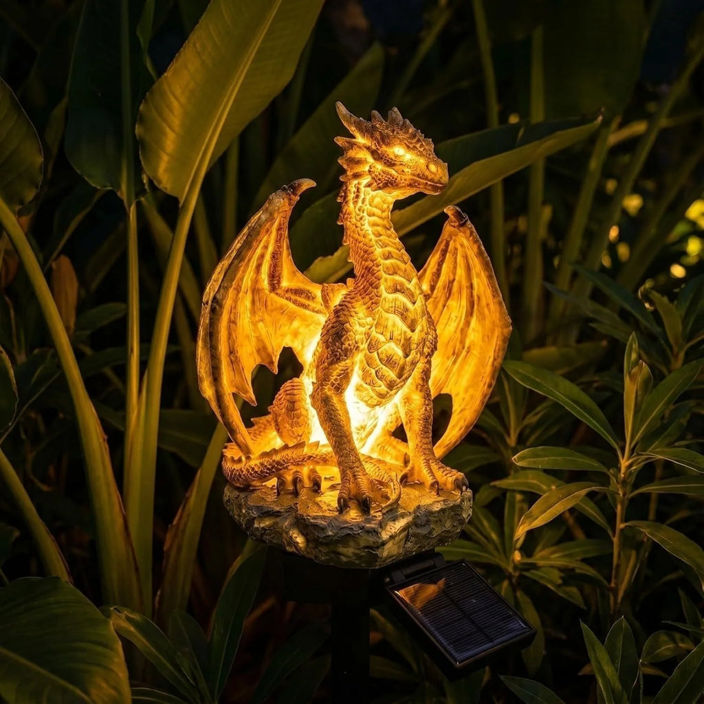 Fantasy Dragon Sculpture Solar Ground Stake Light, High Density Resin Waterproof Solar LED Lawn Lamp, No Wiring Auto Dusk to Dawn Outdoor Decor Light for Garden Walkway Backyard Landscape Decoration