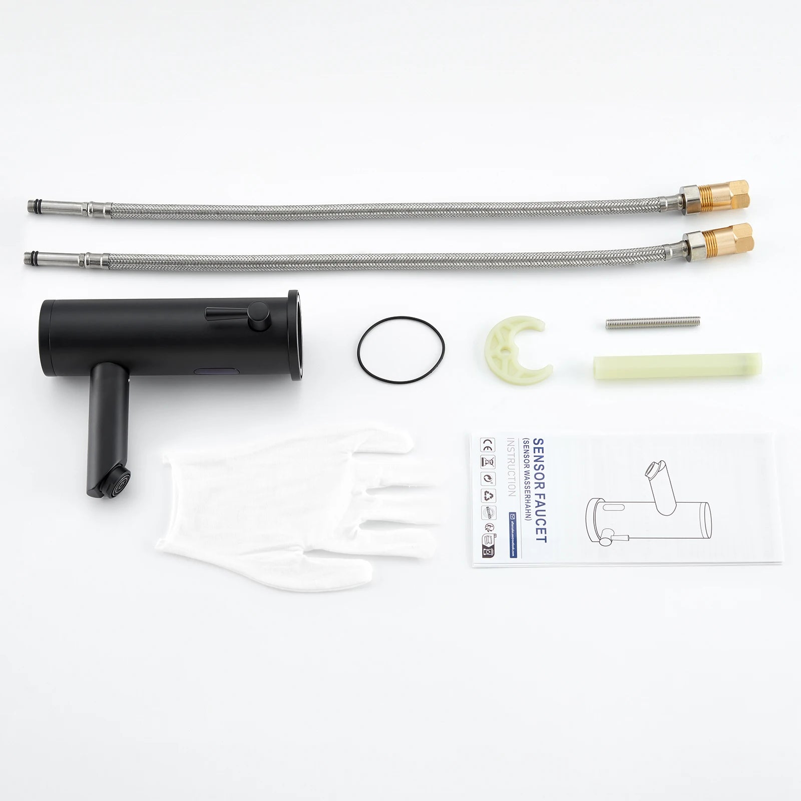 Sensor Basin Faucet Matte Black, Touchless Bathroom Sink Tap, Automatic Infrared Washbasin Mixer, Solid Brass, Battery Operated, with Check Valve, 50cm Hose, Modern Design, G3/8 Standard