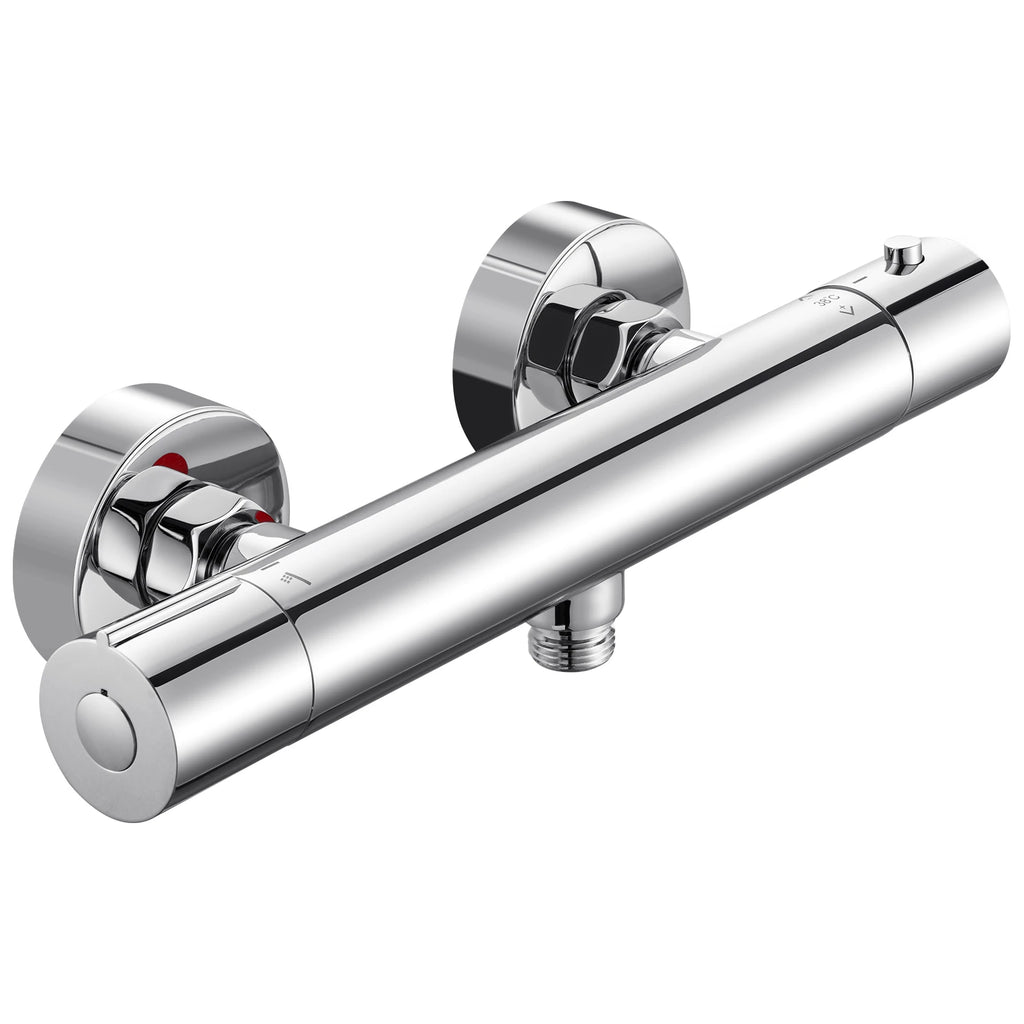 Auralum Thermostatic Shower Faucet, Chrome Mixer with Safety Lock 38°C, G1/2 Thermostatic Cartridge, Anti-Limescale, Anti-scald Protection