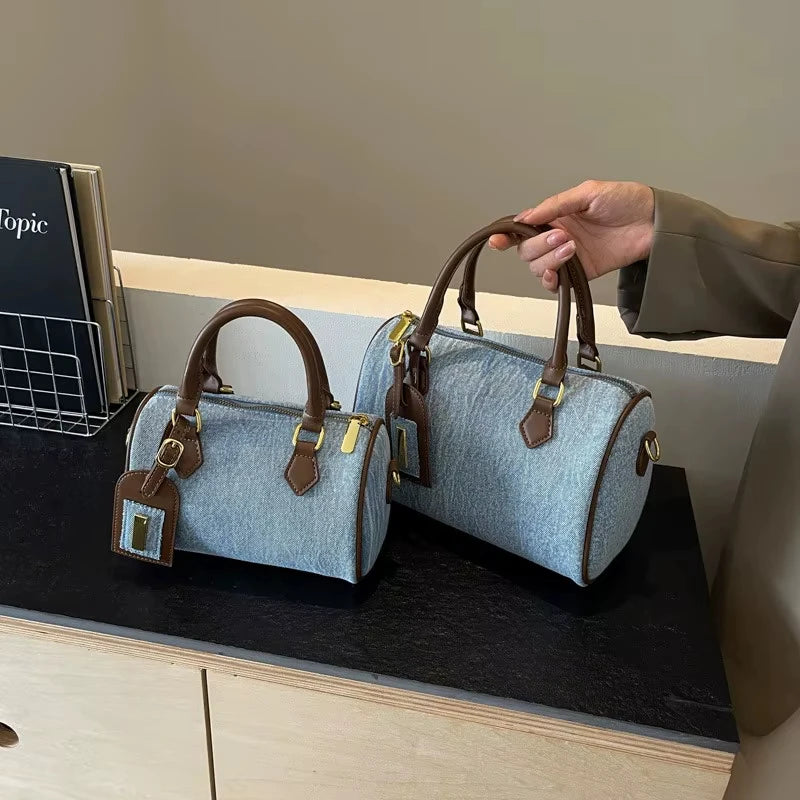 Wholesale New Denim Women's Handbags Fashion Light Lady Casual Cylinder Bags Luxury Design Purses for Girls