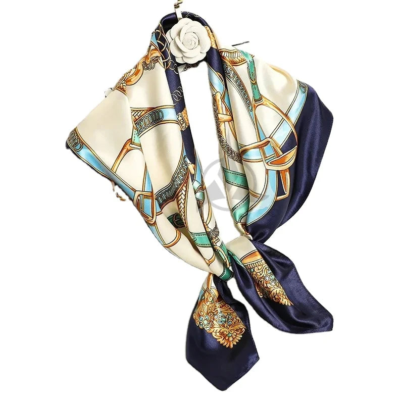 Premium Customized Print Square Silk Scarf Women Ethnic Style Spring Floral Pattern Lightweight Soft Touch 100% Silk