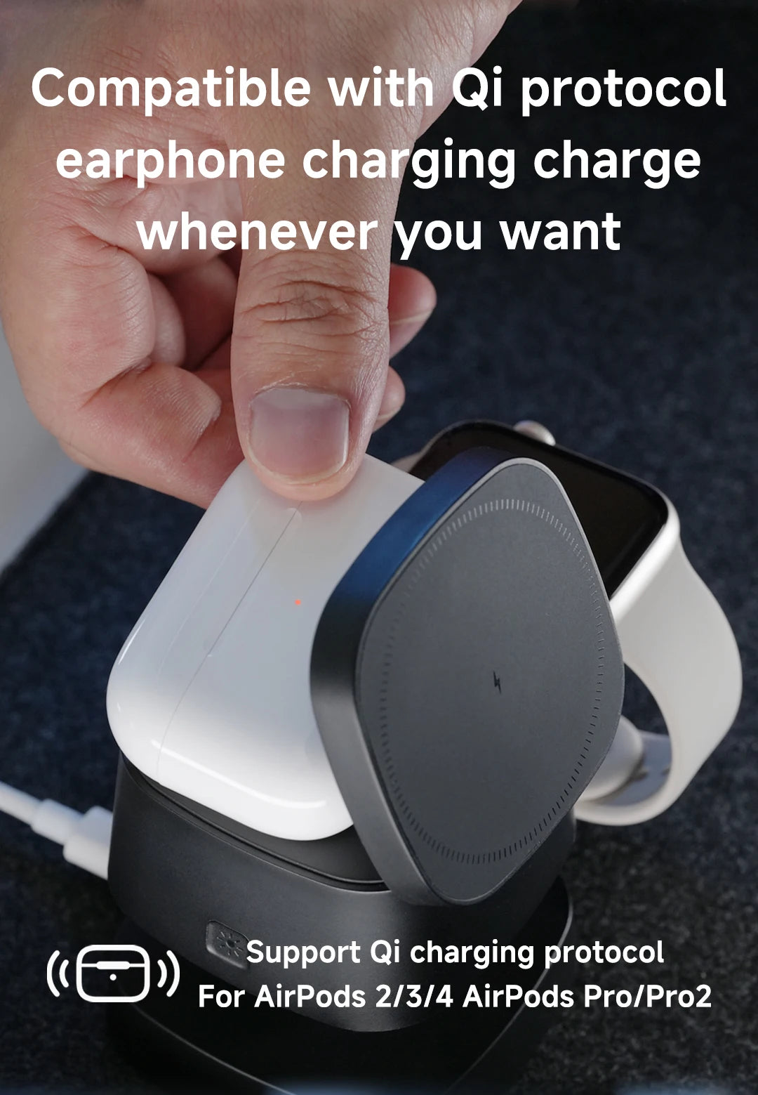 3-in-1 Wireless Charger for iPhone, Apple Watch & AirPods - Qi Certified Tidesmit