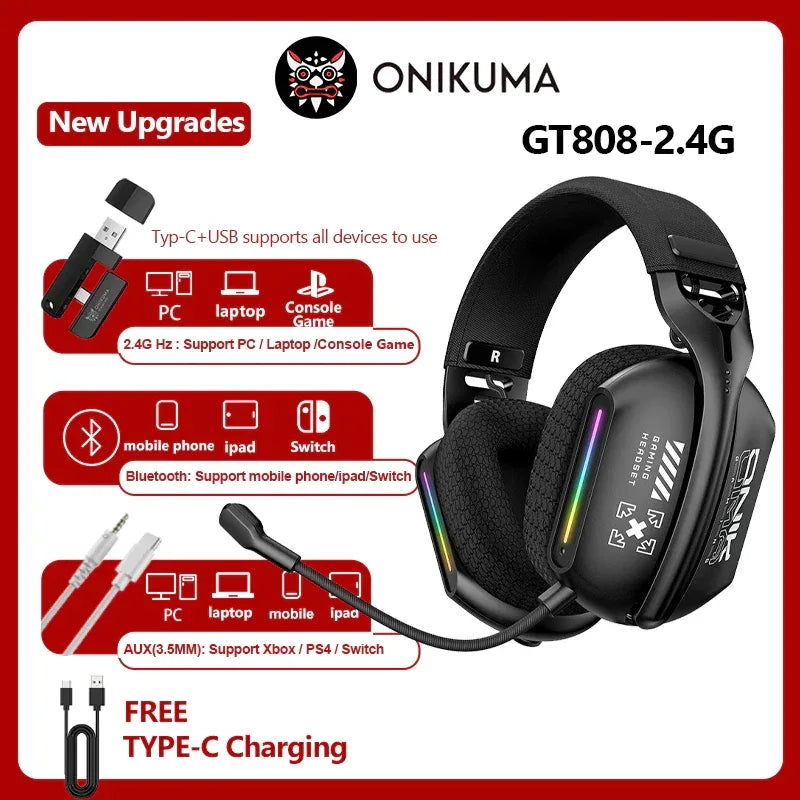 Wireless Gaming Headset Tidesmit GT808 Bluetooth RGB Mic Black Tidesmit