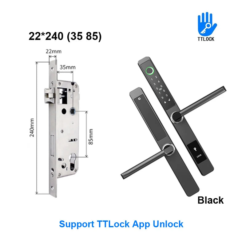 3CM Width Waterproof Aluminum Door Lock Bluetooth Fingerprint Digital Code TTLock Smart Sliding Door Lock 2885 3585 4585 Mortise