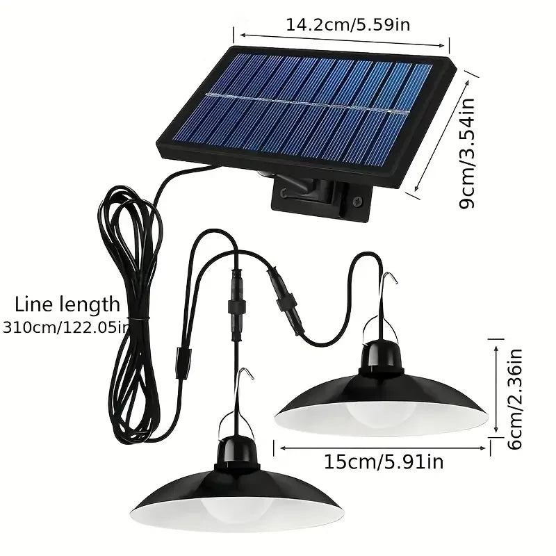 2 Heads LED Solar Powered Pendant Hanging Light Lamp Outdoor Waterproof LED Lamp Double-head Garden Yard Shed Lighting