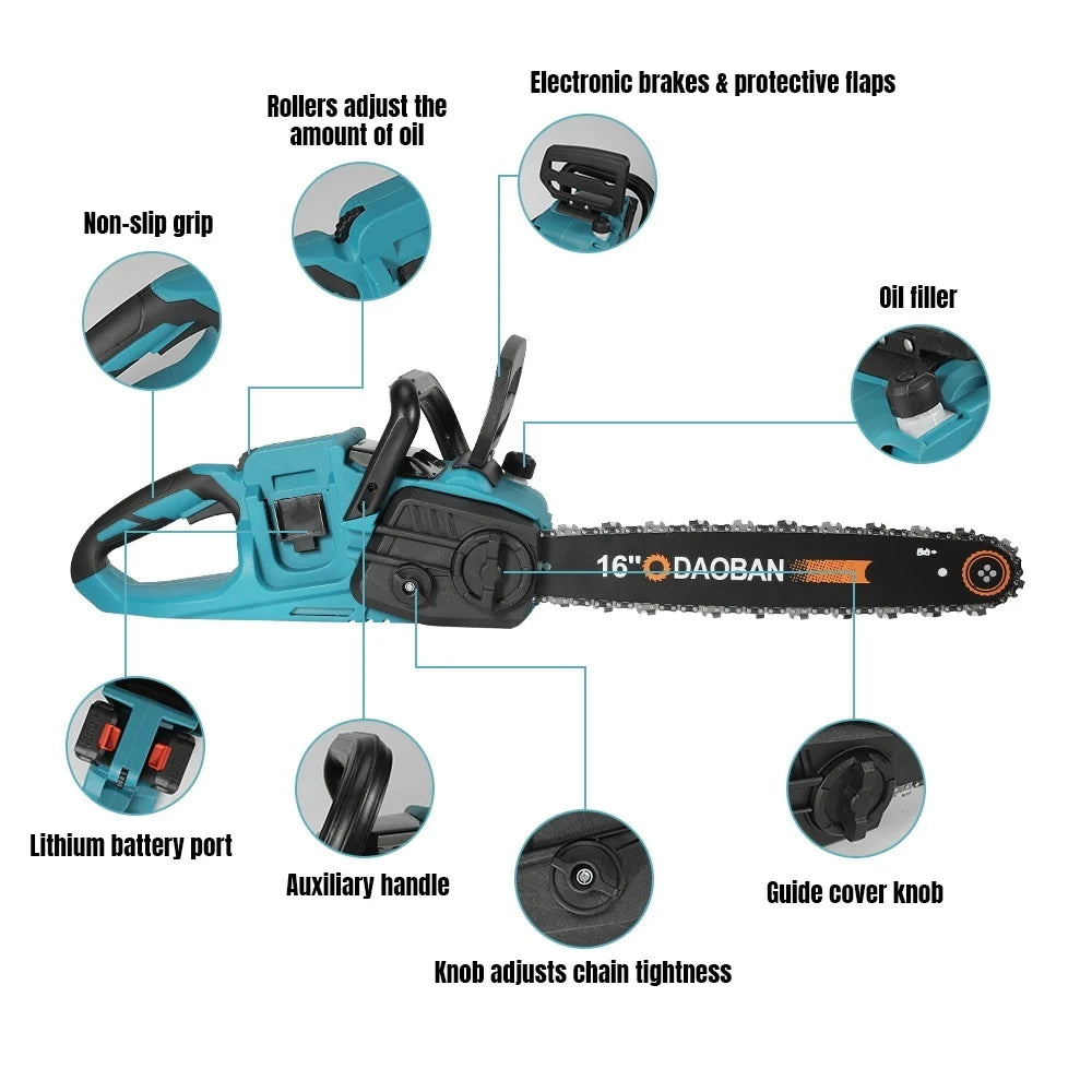 3500W Brushless Electric Chainsaw Cordless Pruning Woodworking Power Tool Handheld Garden Cutter 16Inch For Makita Battery