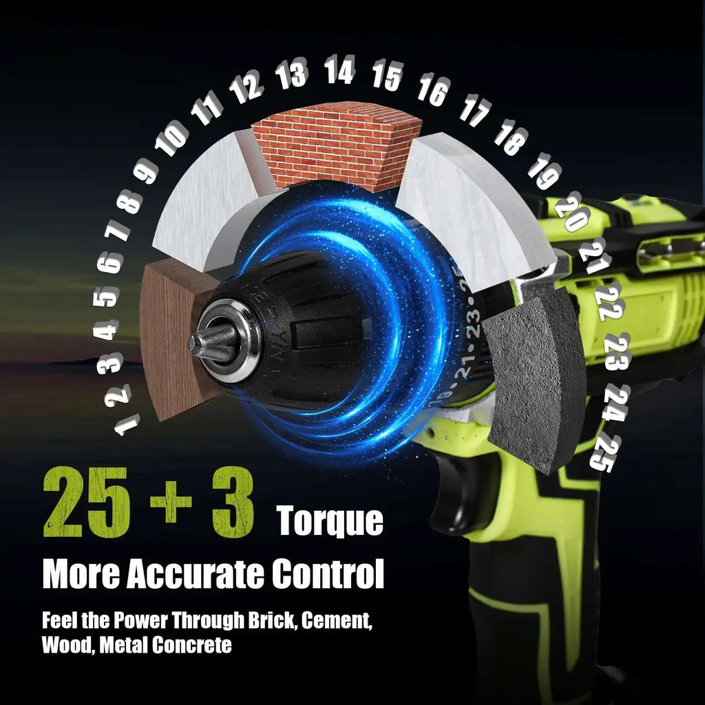 21V Cordless Impact Drill Electric Screwdriver Electric Perforator Handheld Mini Drill Wireless Li-Ion Power Tools