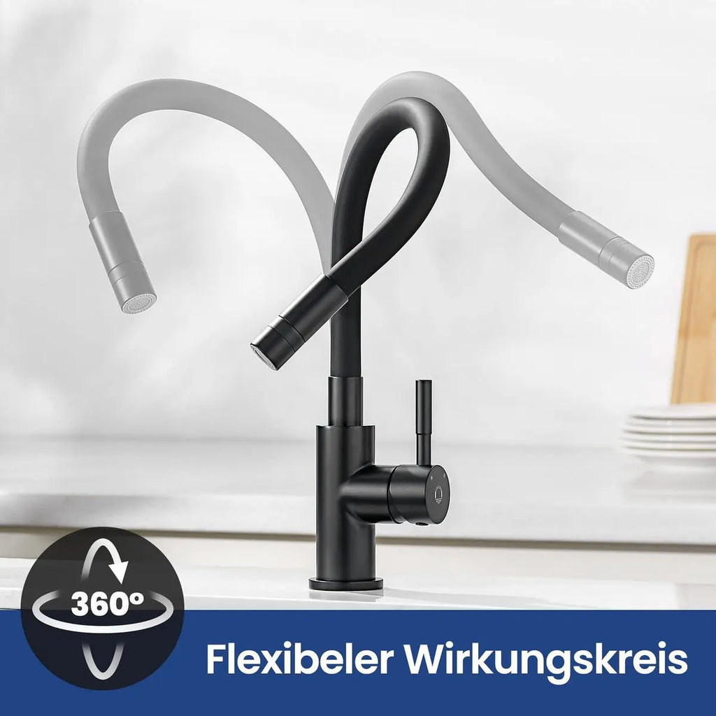 Black Kitchen Faucet with 2 Spray Types, Pull-Down Mixer, Hot and Cold Water, 360° Swivel