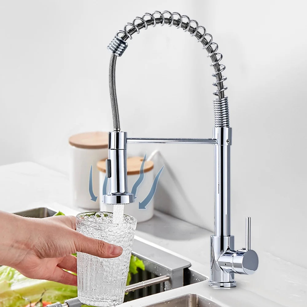 360° Rotation Pull Down Sprayer Faucet Hot & Cold Water Mixer Pull Out Kitchen Tap 2 Function Spray Modes Pull Out Kitchen Faucet For Kitchen Sink / Bathroom Basin