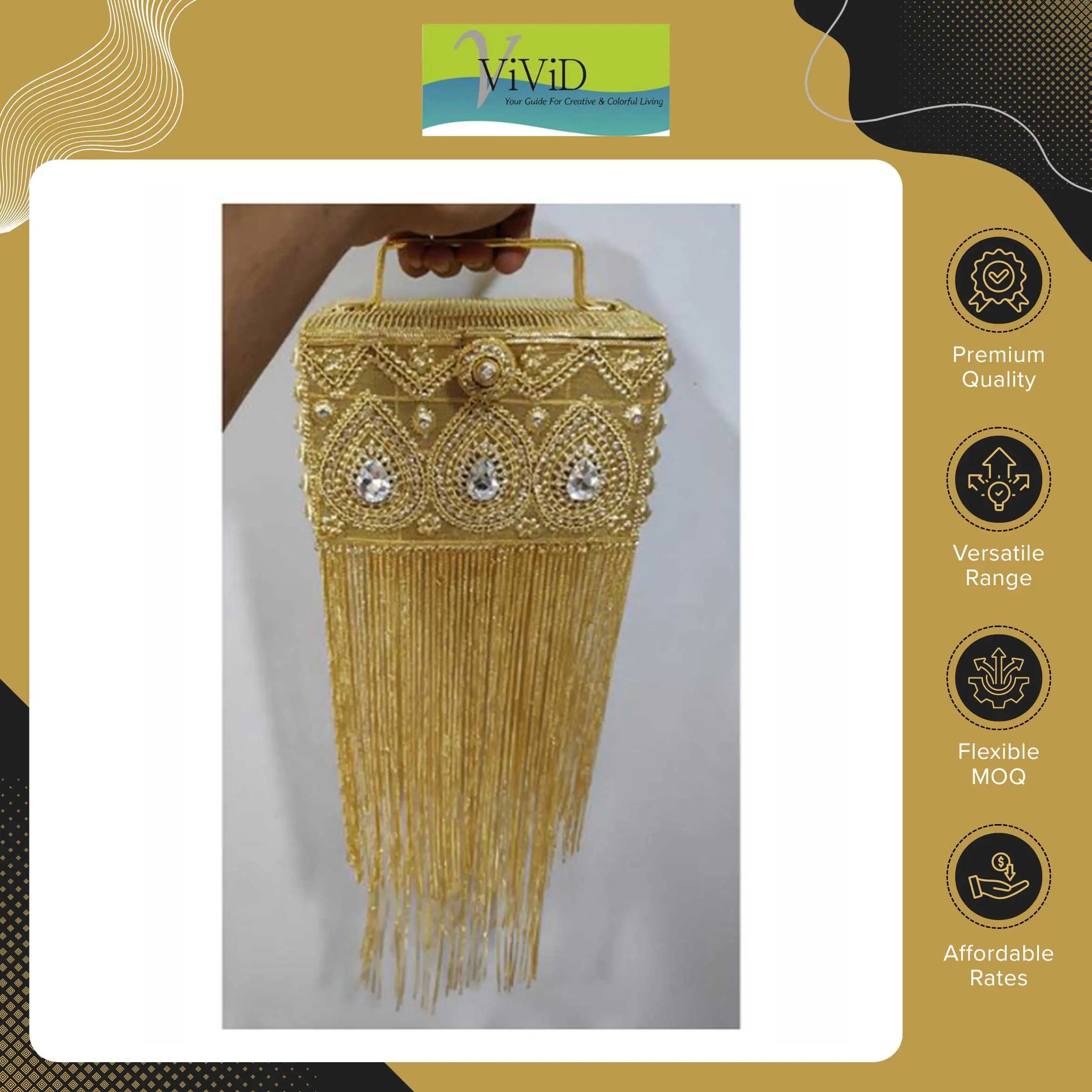 Vivid Elegant Design Premium Quality Luxury Metal Beaded Stylish Women Clutch Handbags Customizable Lightweight Carry Style Silk