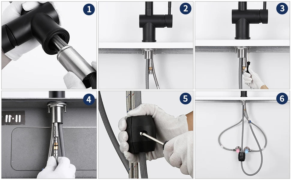 Kitchen Tap Black, L-Shape Pull Down Kitchen Faucet 360 Swivel, 3 Modes Spray Hot Cold Water Mixer, 304 Stainless Steel Sink Mixer, Neoperl PEX Hose, Standard G3/8 Modern Home Laundry Deck Mounted Matte Black Tap