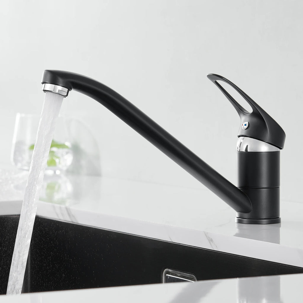 Black Kitchen Tap, Slanted Design 360 Swivel Bathroom Basin Faucet Hot Cold Water Mixer, Brass Stainless Steel Sink Tap, Removable Aerator PEX Hose, Standard G3/8 Modern Home Laundry Countertop Mounted Water Tap