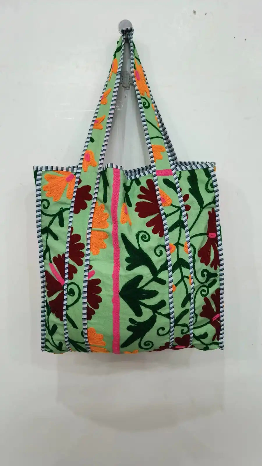 Women Boho Hippie Suzani Embroidery Handmade Hand-Stitched Vintage Shoulder Shopping Kantha Large Capacity Soft Eco-Friendly