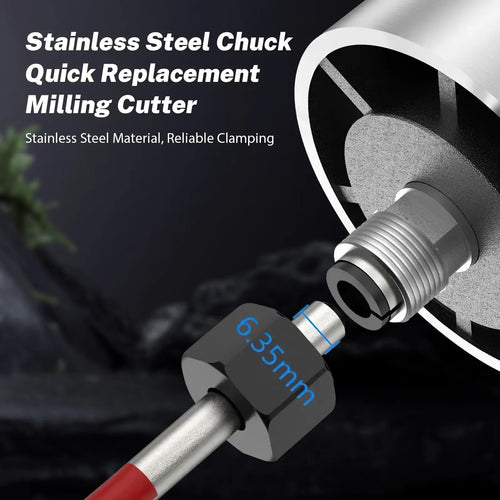 Electric wood router milling chuck with quick replacement collet and cutter