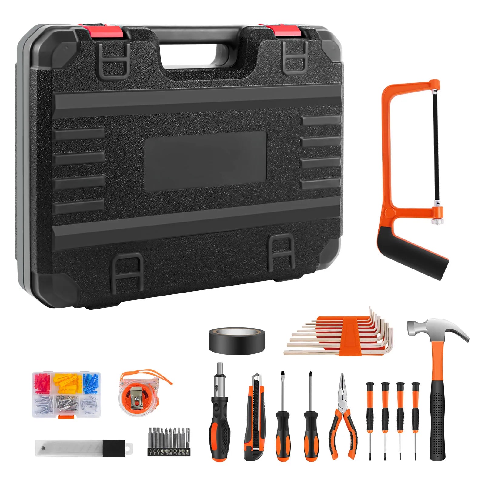 Household Hand Tool Kit, General Repair Tool Set with Hammer, Wrench, Pliers, Screwdrivers, Voltage Tester, Portable Storage Case, Multi-Purpose Home Maintenance Repair Tools for DIY, Furniture Assembly, Electrical & Car Repa