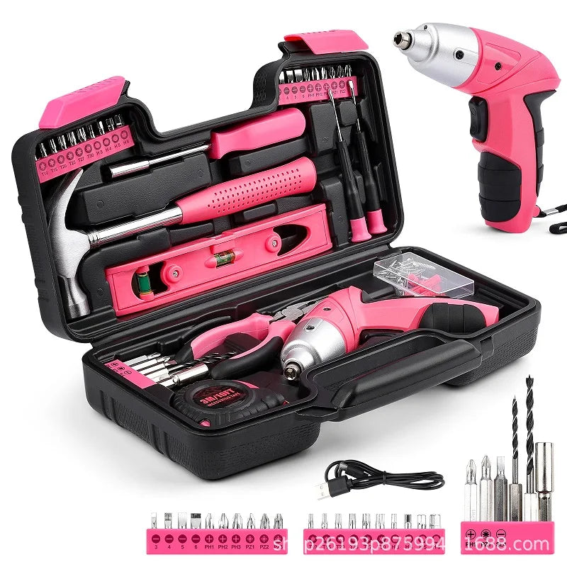Household Tools Together with hammer and screwdriver with rechargeable lithium battery, Home Repair kit with briefcase
