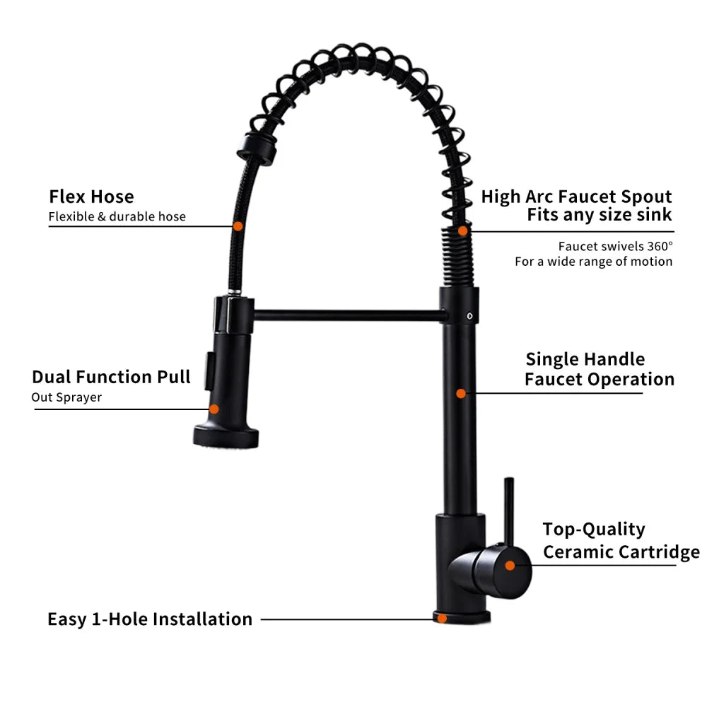 360° Rotation Pull Down Sprayer Faucet Hot & Cold Water Mixer Pull Out Kitchen Tap 2 Function Spray Modes Pull Out Kitchen Faucet For Kitchen Sink / Bathroom Basin