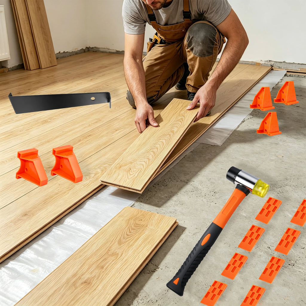 Multi-Piece Composite Floor Installation Kit, Hardwood Flooring Accessories Tool Set, Includes Floor Padding, Drill Blocks, Pull Rods, Rubber Hammer