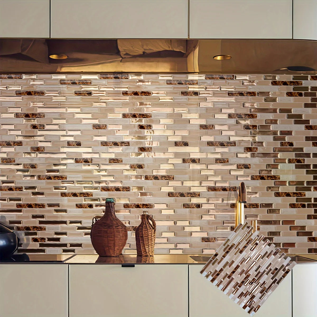 1/10/30 Sheets Gold Mosaic Self-Adhesive Wall Tiles Kitchen Backsplash Bathroom Home Wall DIY Decoration 11.8" x 12"