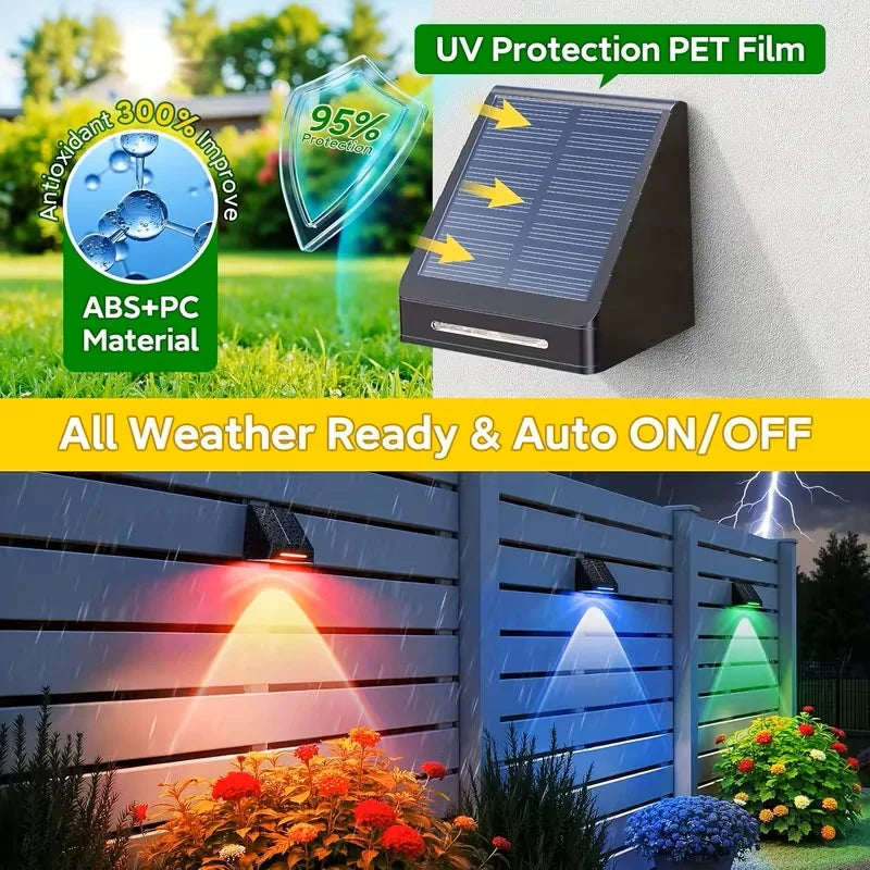 Solar Fence Lights Outdoor: Solar Powered Deck Light - 10 Lighting Modes with RGB - Waterproof IP65 - Led Lens Wall Decor for Garden Patio Backyard Porch