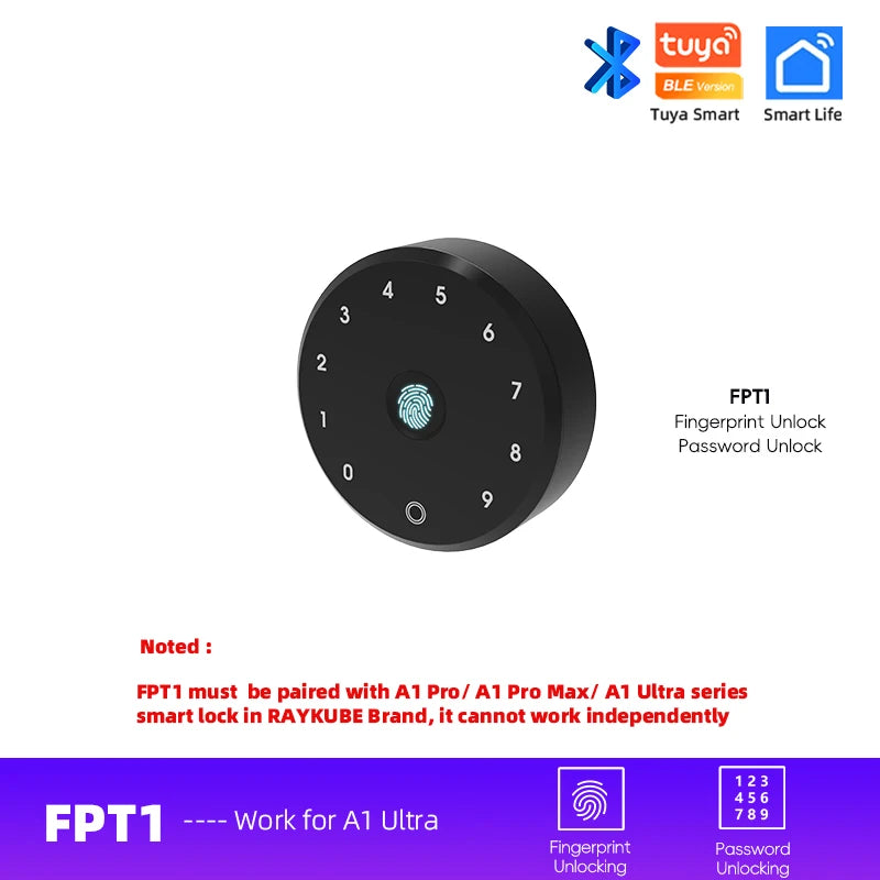 New RAYKUBE A1 Ultra Tuya BLE Intelligent Electronic Door Lock Fingerprint Keypad FPT1 Unlock No-dig Installation for Smart Home