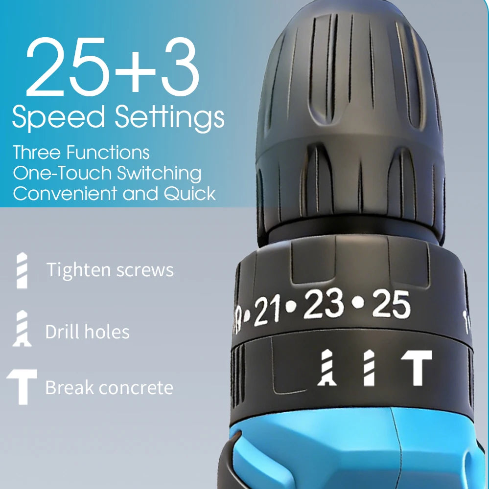 Mamidw Cordless Electric Drill 25N.M Max Torque 10mm Chuck Rechargeable Hand Drill for Household Furniture Assembly Wood Metal Drilling For Makita 18v Battery