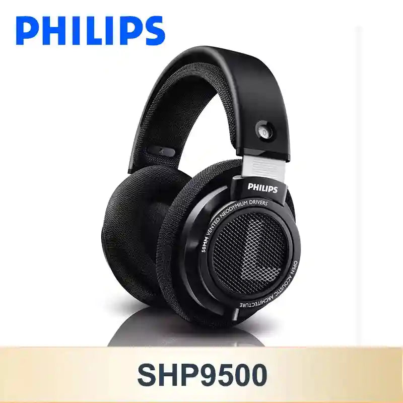 Philips SHP9500 Wired HiFi Headphones - Open Back Over-Ear Stereo Black Black Tidesmit