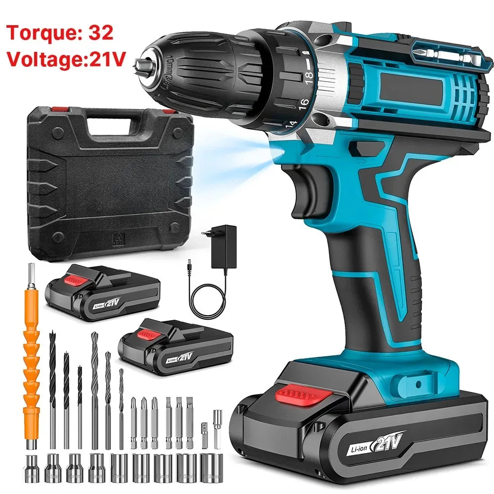 21V Cordless Impact Drill Electric Screwdriver Electric Perforator Handheld Mini Drill Wireless Li-Ion Power Tools