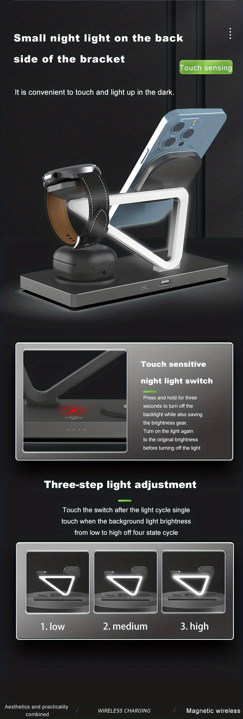 Tidesmit 3-in-1 Wireless Charging Station | Qi Certified Fast Charger Tidesmit