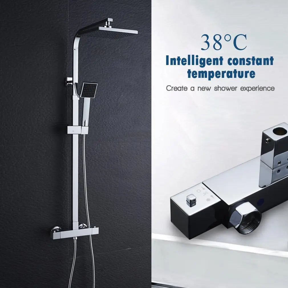 Shower column with thermostatic mixer tap, stainless steel square column, height 85-cm, geometric Minimalist style