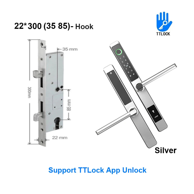 3CM Width Waterproof Aluminum Door Lock Bluetooth Fingerprint Digital Code TTLock Smart Sliding Door Lock 2885 3585 4585 Mortise