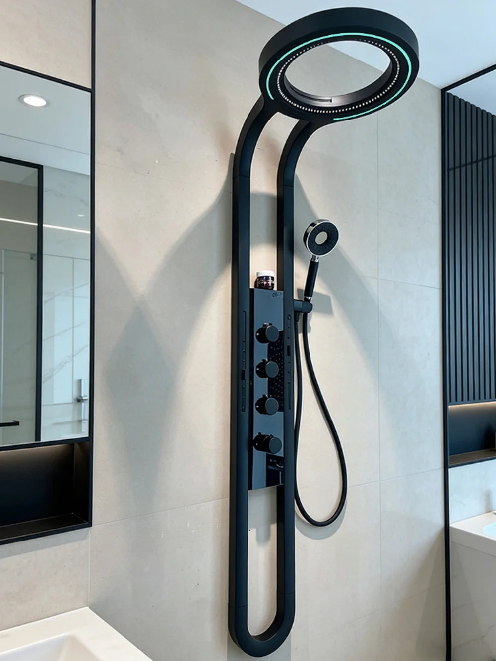 Bathroom Light Shower Faucet Panel LED Digital Display Shower Faucet Set Shower Screen Waterfall Wall Mounted Shower System Set