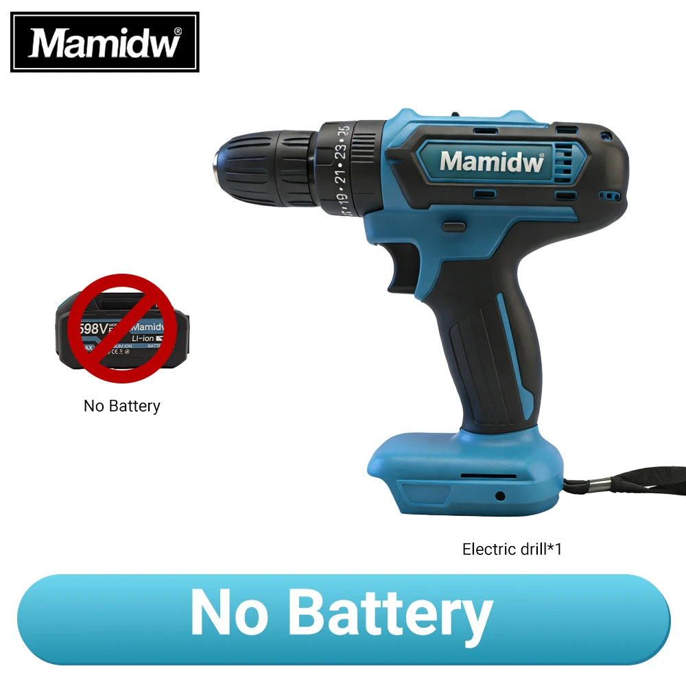 Mamidw Cordless Electric Drill 25N.M Max Torque 10mm Chuck Rechargeable Hand Drill for Household Furniture Assembly Wood Metal Drilling For Makita 18v Battery