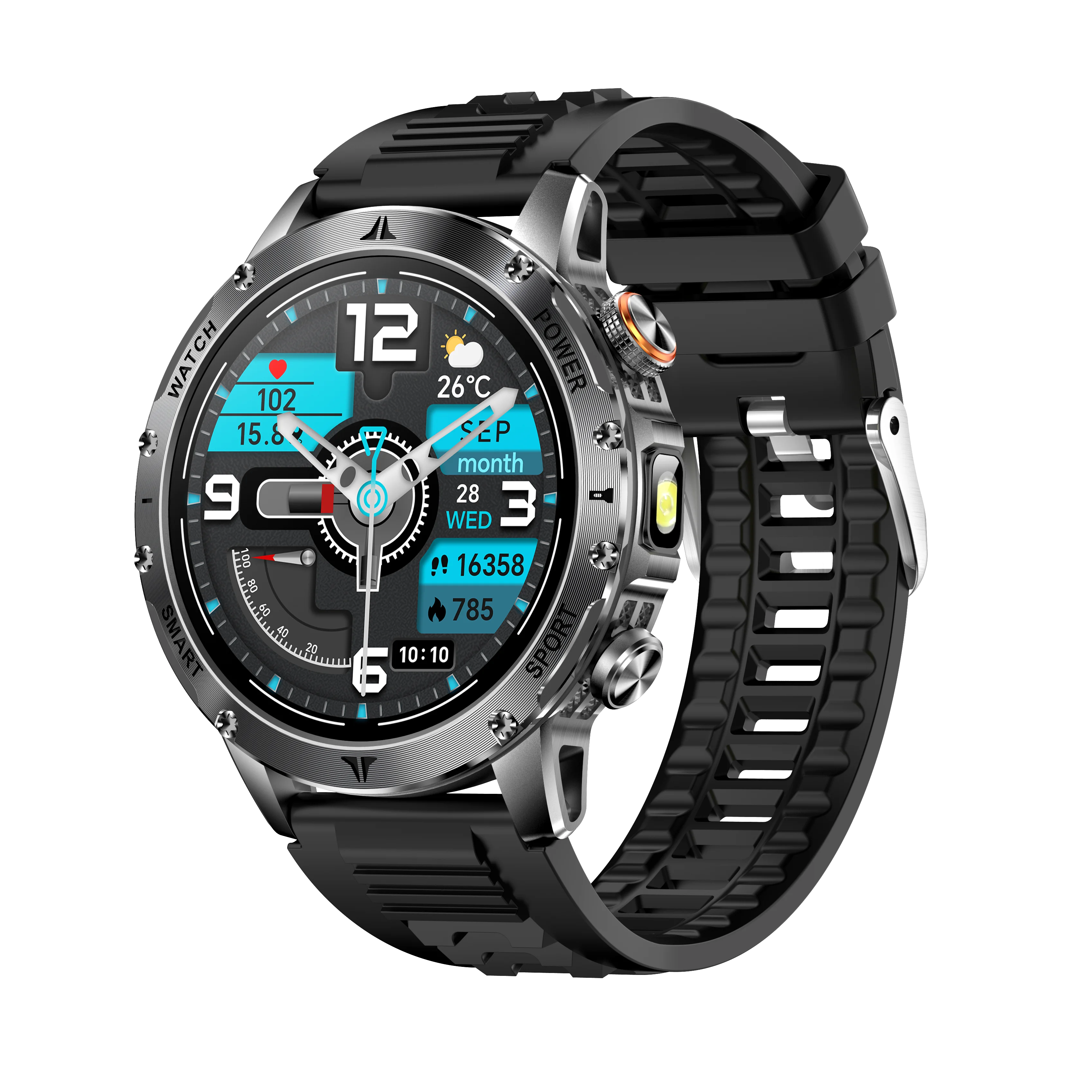 Men Military Smart Watch 1100mAh Large Battery 30 Days Standby Bluetooth Call Flashlight Compass 1.7" TFT HD 360*360 Screen IP68 Waterproof Sports Smartwatch 100+ Sport Modes Heart Rate Sleep Monitor Fitness Tracker For Andro